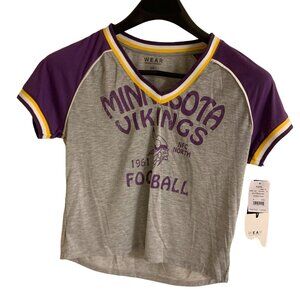 Minnesota Vikings Womens V-Neck Football Tee By Wear By Erin Andrews